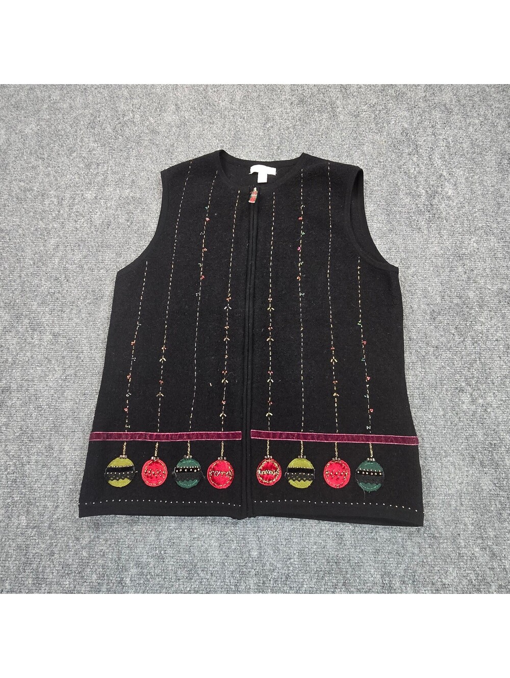Charter Club Black Wool Christmas Ornament Zip Sweater Vest Women's Medium